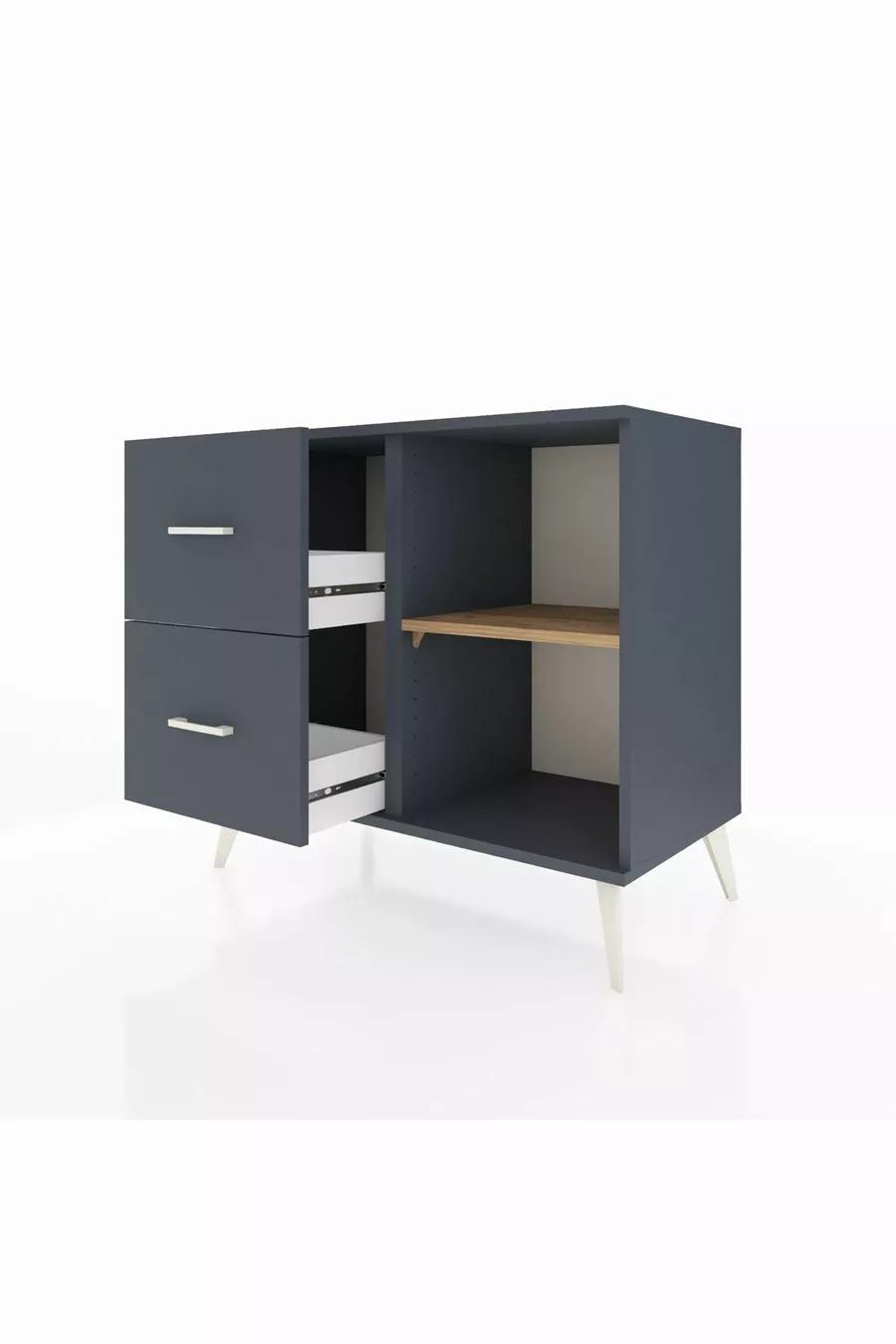 Commode Hyperion à une étagère et 2 tiroirs Anthracite-Sapin/Anthracite