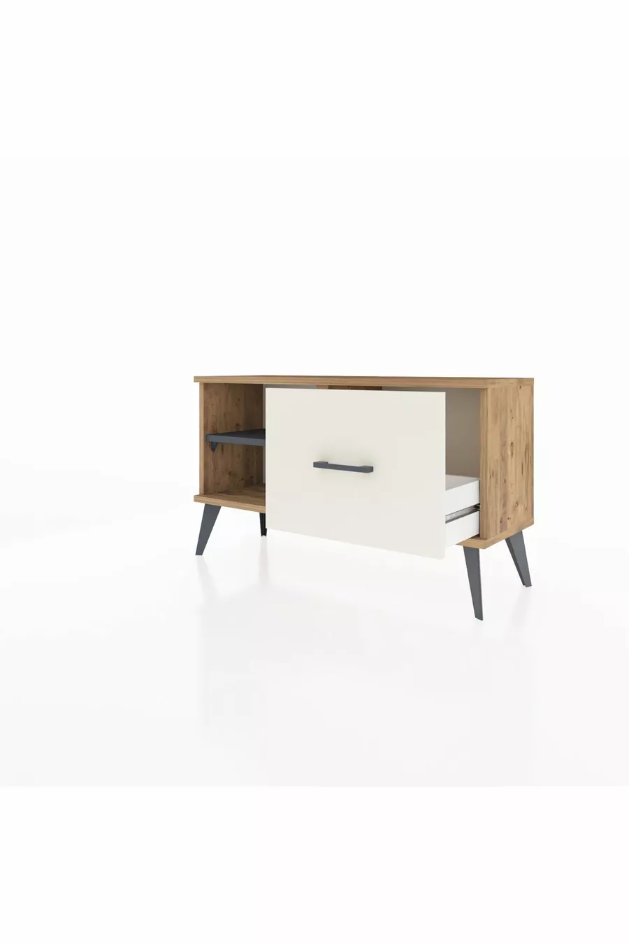 Commode Arges avec une étagère et un tiroir en pin-ardoise/gris clair
