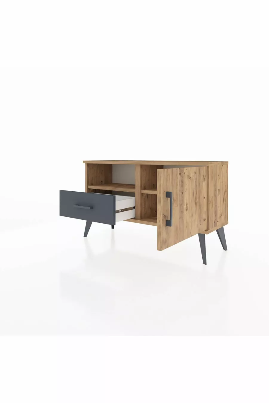 Commode Arges avec 2 étagères, 1 tiroir et 1 porte, en pin/anthracite