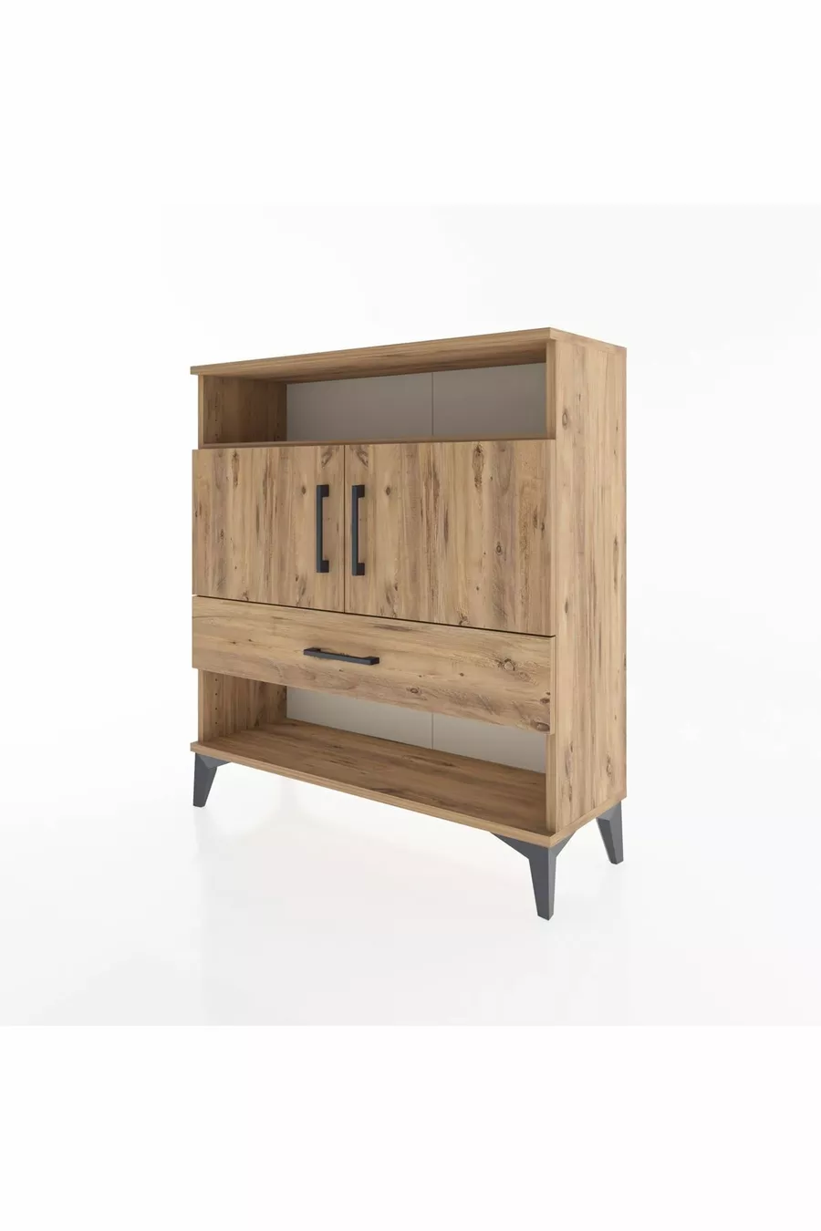 Commode Arges 3 étagères, 1 tiroir, 2 portes, pin-pin