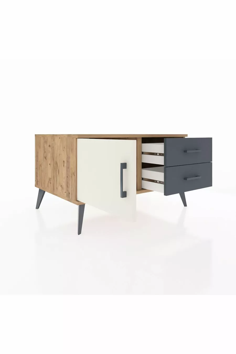 Commode Kronos à une étagère, 2 tiroirs et une porte, Pin-Pierres/Athracite