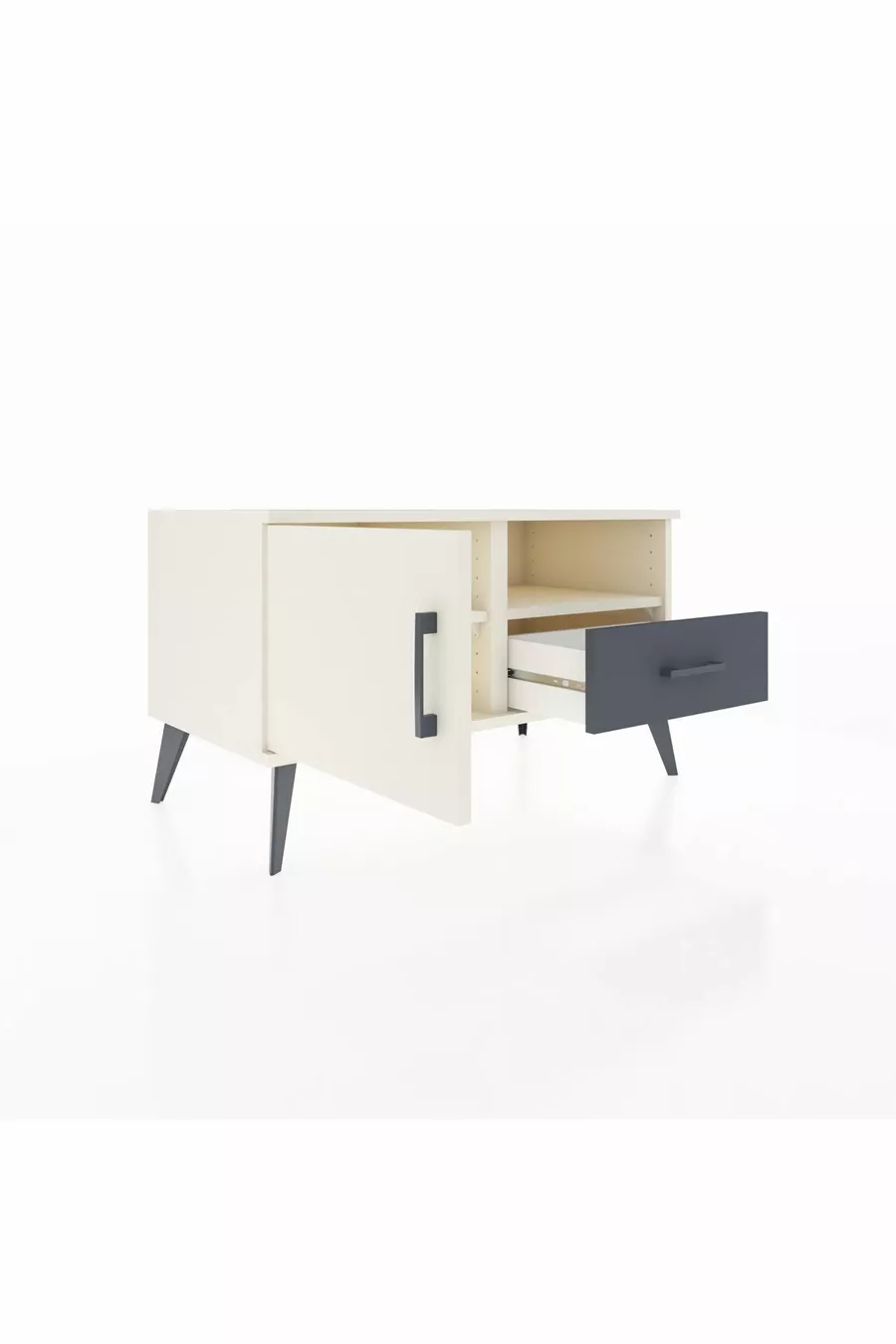 Commode Hyperion à 2 étagères, 1 tiroir, 1 porte, couleur Pierre de lune/Anthracite