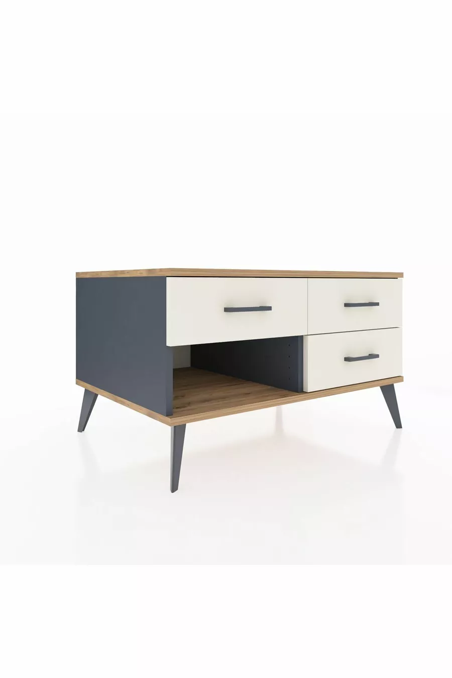 Commode Kronos 3 tiroirs Anthracite-Sapin/Pierre de lune