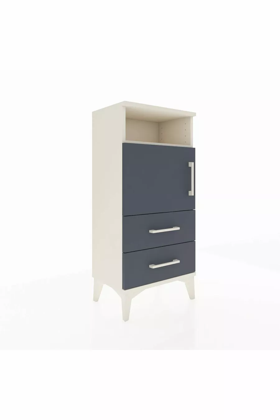 Chevet Arges avec 2 étagères, 2 tiroirs et 1 porte, coloris Pierre de Lune-Anthracite