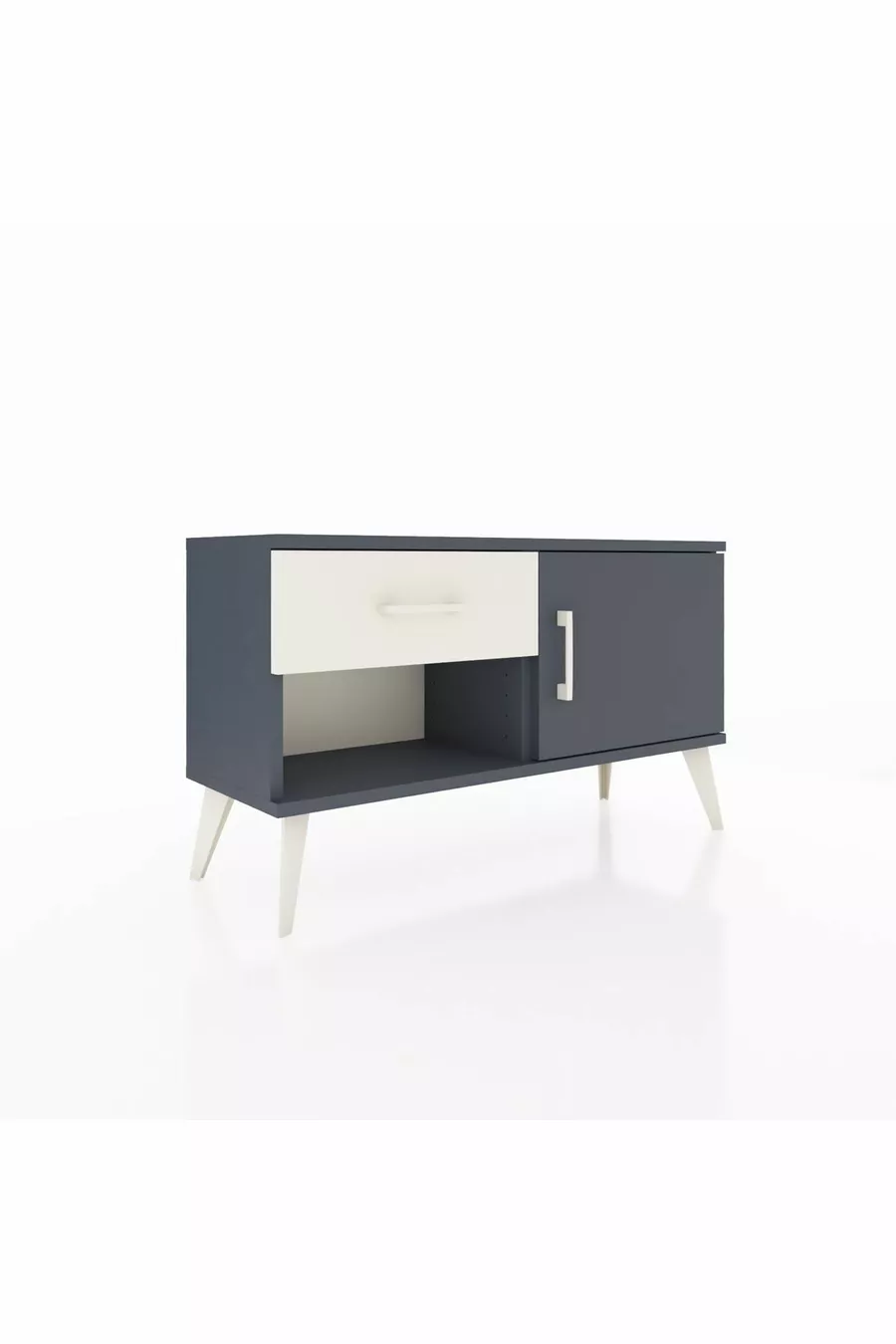 Commode Arges avec une étagère, un tiroir et une porte, Anthracite-Anthracite/Gris pierre