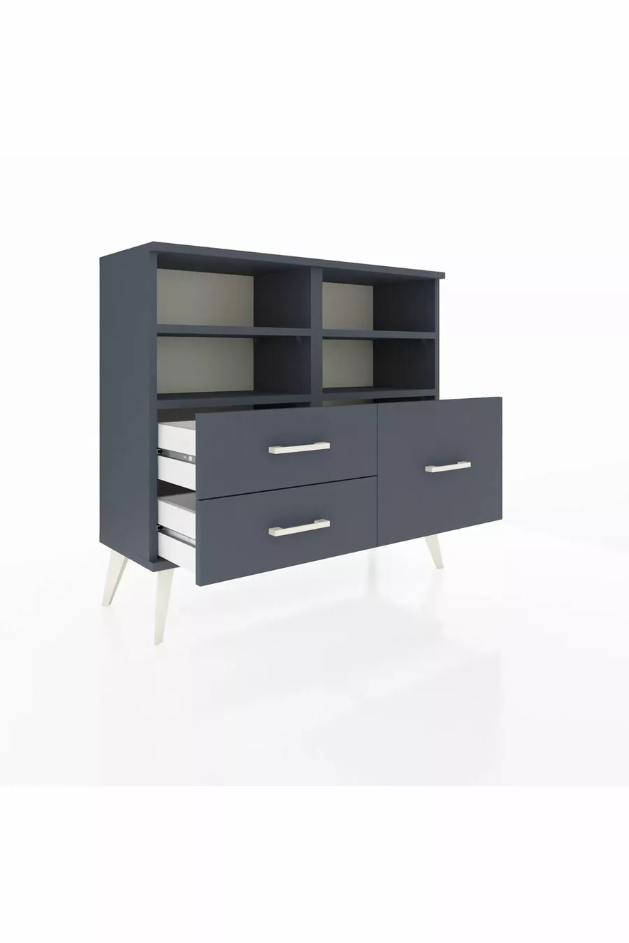 Commode Arges 4 étagères 3 tiroirs Anthracite-Anthracite
