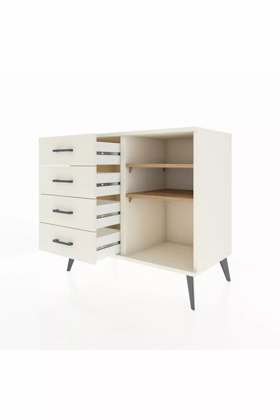 Commode Hyperion 2 étagères 4 tiroirs Nacré-Pin/Nacré