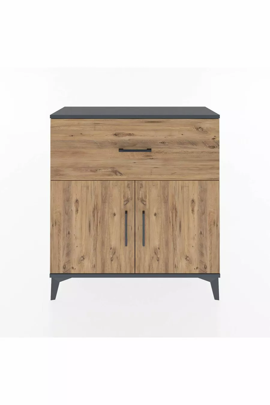 Commode Arges avec une étagère, un tiroir et deux portes, Anthracite-Épicéa
