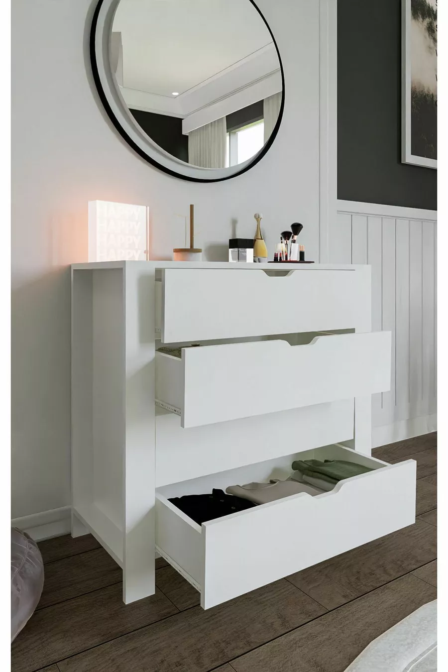 Commode blanche immaculée à 4 tiroirs pour chambre à coucher ou chambre de bébé, blanche, X cm