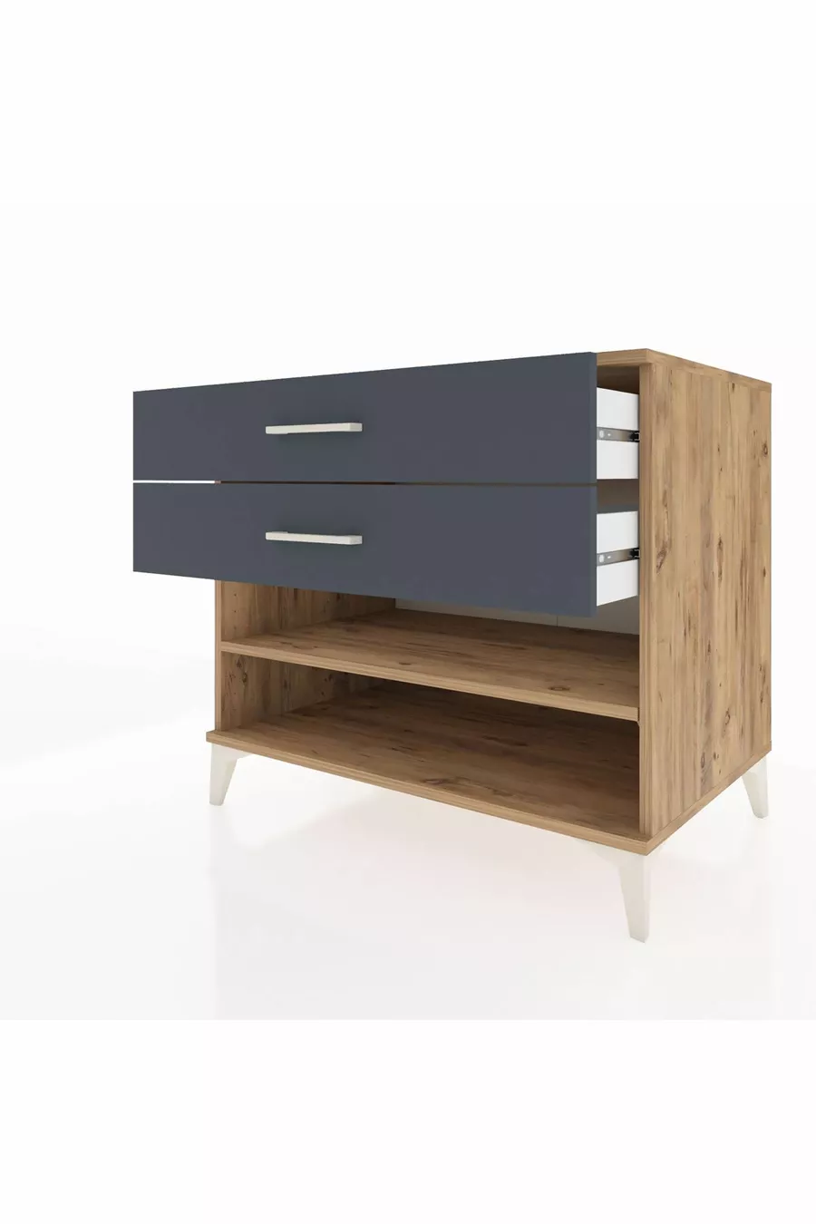 Commode Kronos à une étagère et 2 tiroirs Pin-Anthracite