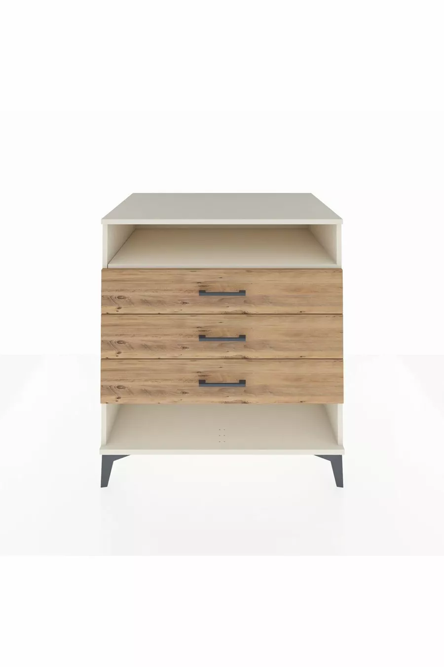 Commode Kronos avec une étagère et 3 tiroirs, Pierre de lune-Pin
