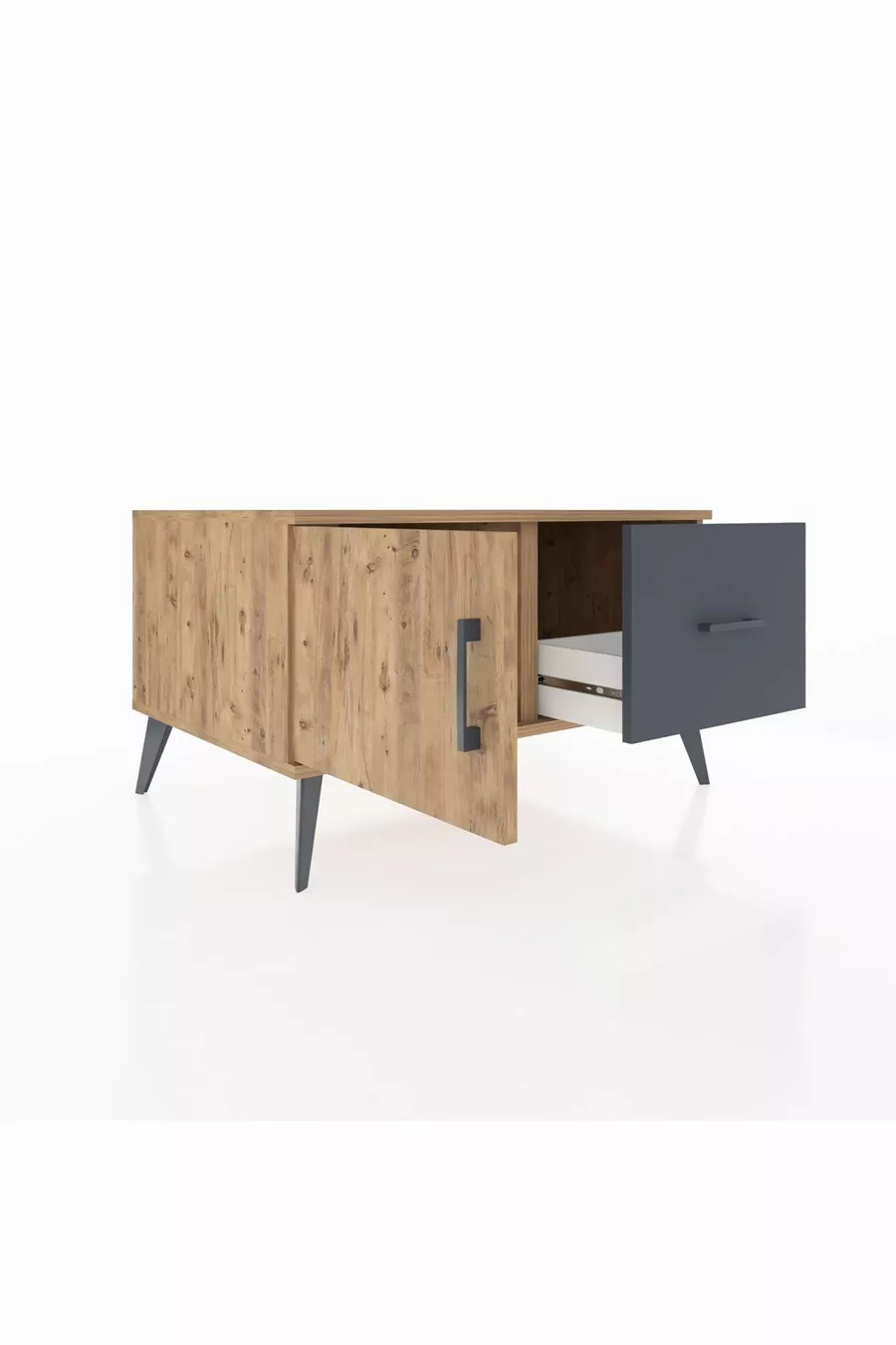 Commode Kronos avec une seule étagère, un tiroir et une porte, pin-pine/antracite