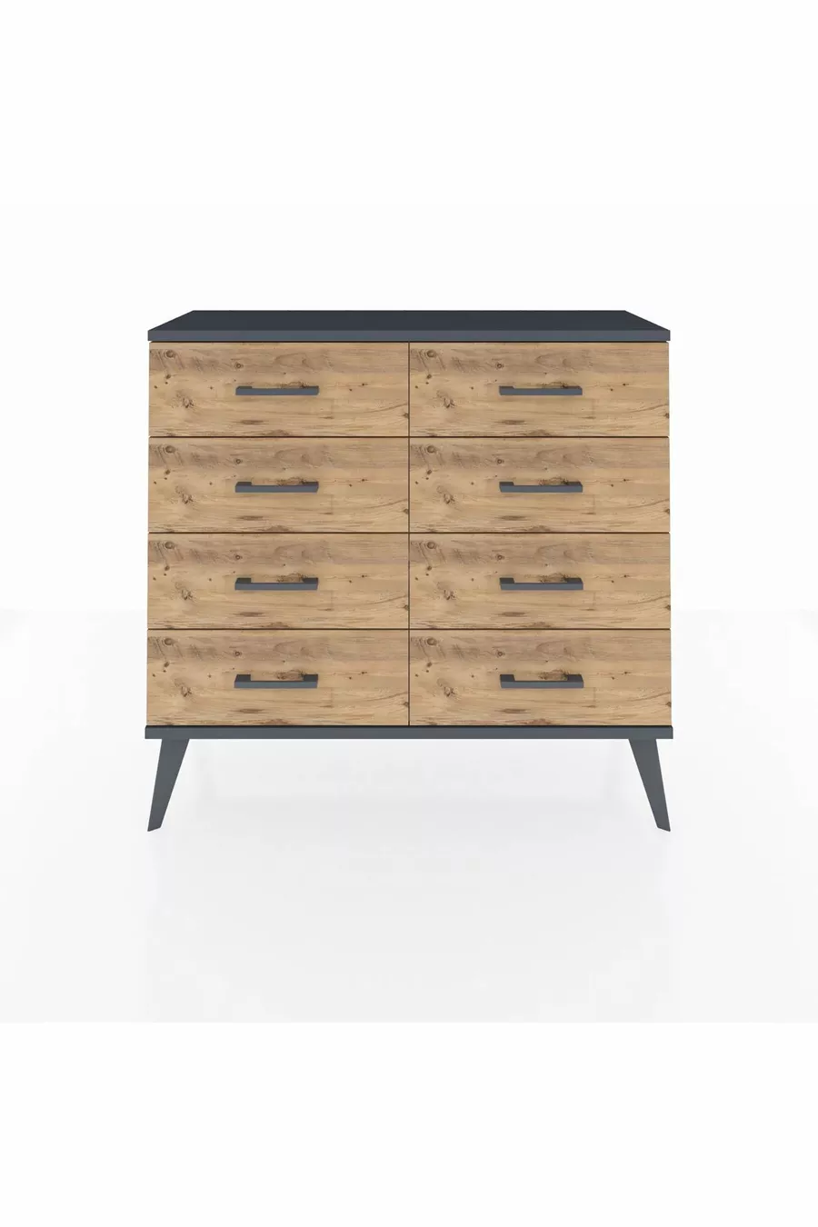 Commode Arges 8 tiroirs Pierre d'Agate-Anthracite/Pin