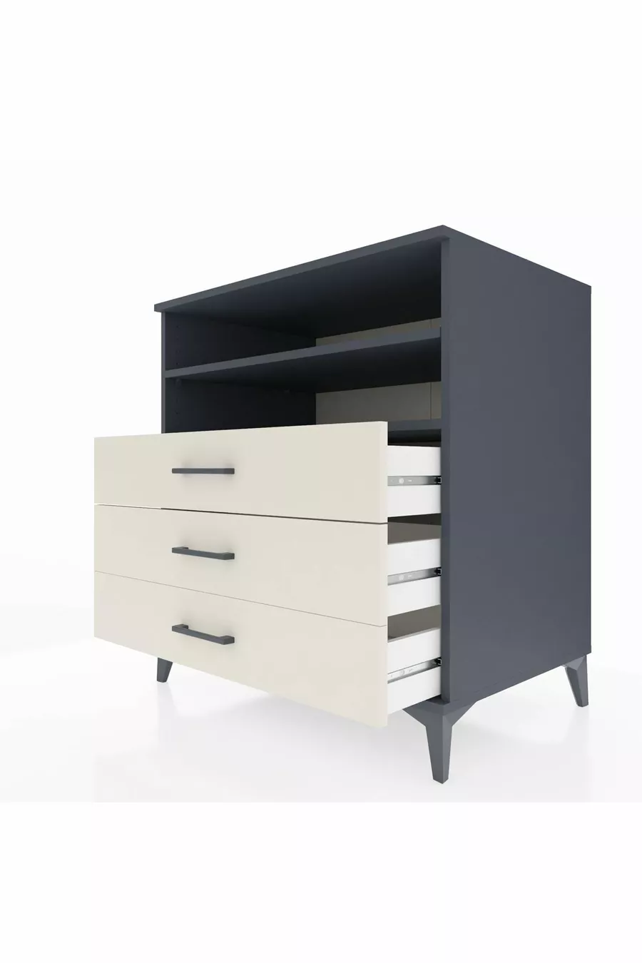 Commode Kronos 2 étagères 3 tiroirs Anthracite-Pierre de Lune