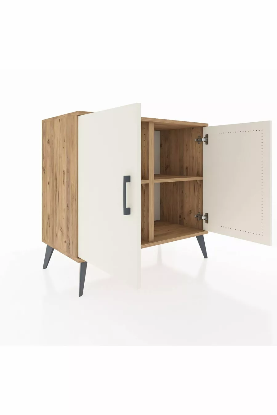 Commode Hyperion 2 étagères 2 portes Pin-Ambre/Pin