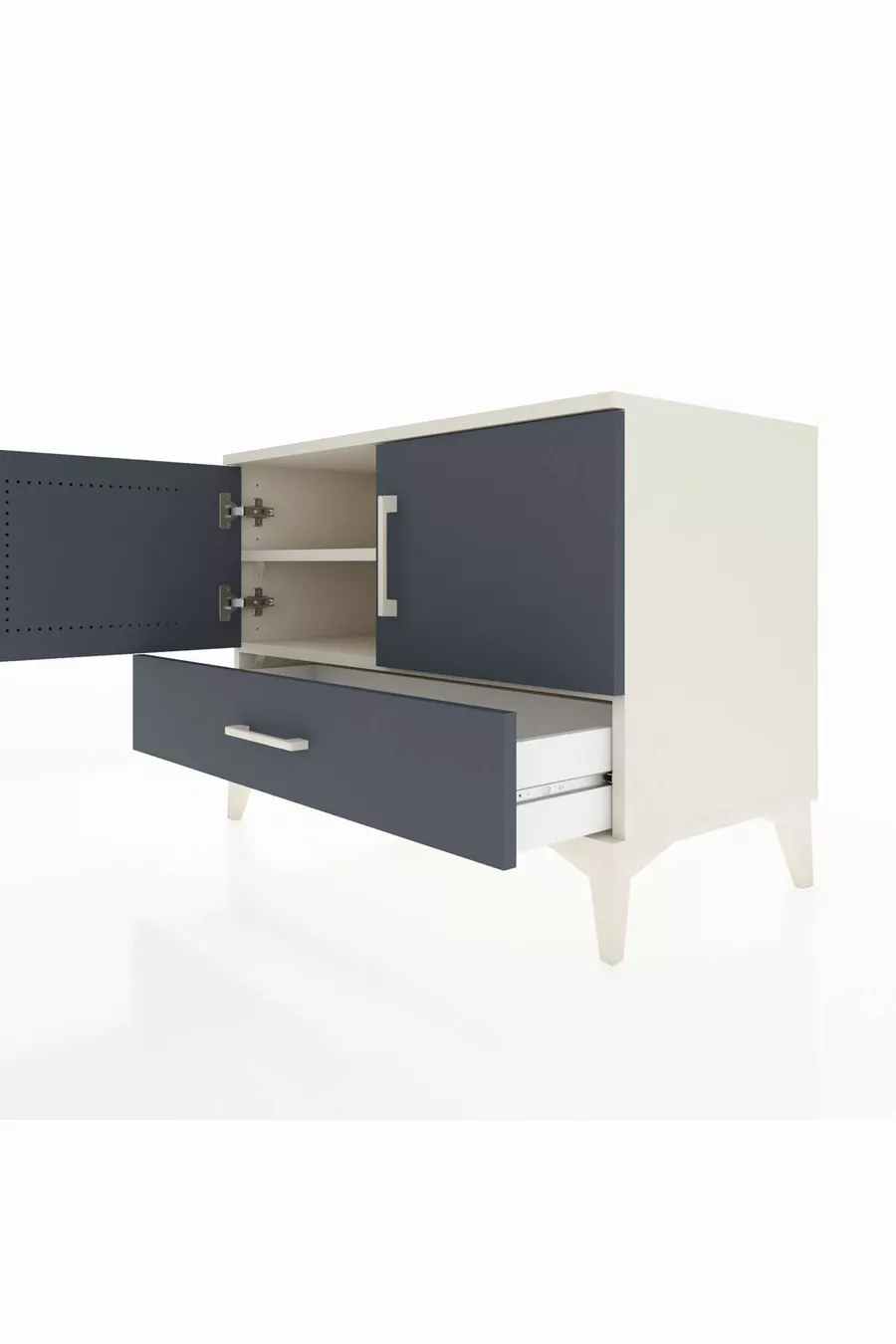 Commode Hyperion 2 étagères 1 tiroir 2 portes Pierre de lune-Anthracite