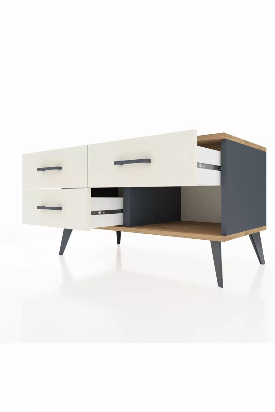 Commode Hyperion 3 tiroirs Anthracite-Sapin/Pierre de lune