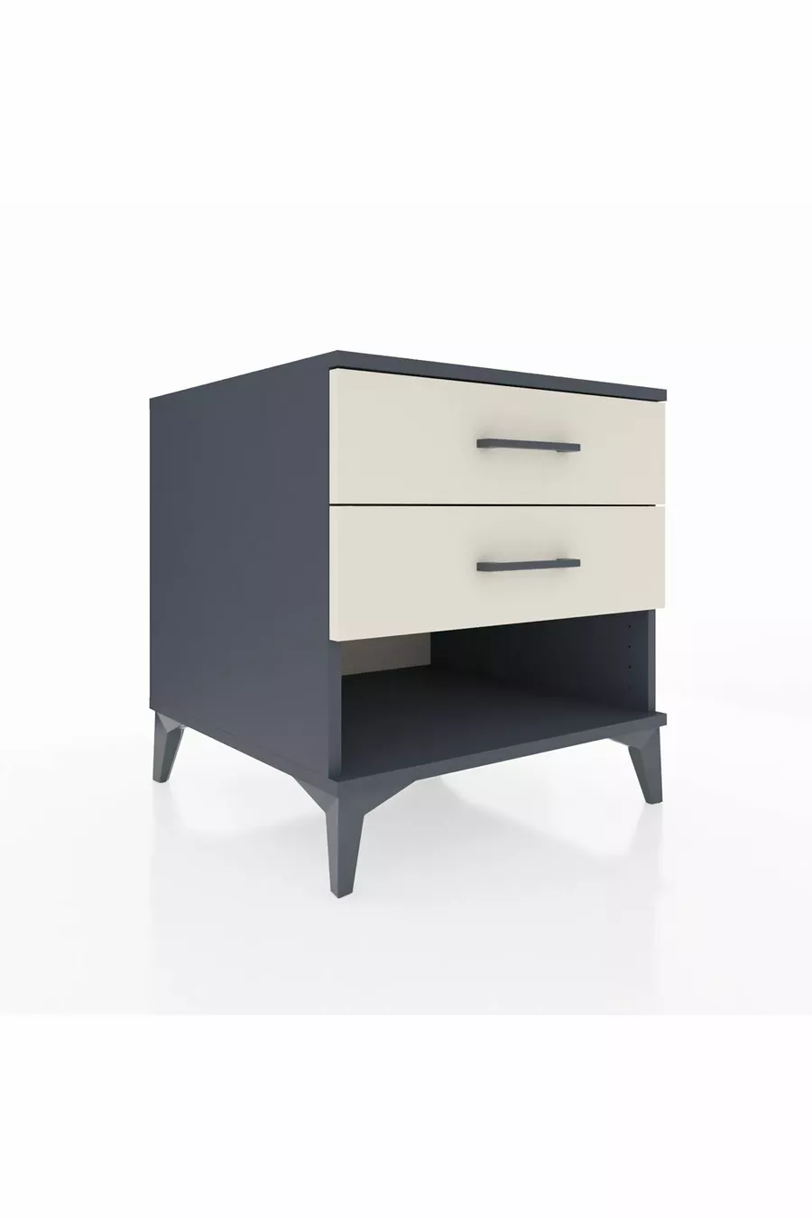 Table de chevet Kronos à 2 tiroirs Anthracite-Pierre de lune