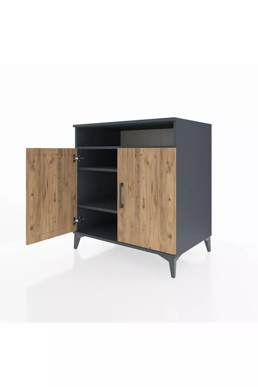 Commode Kronos avec 3 étagères, 1 tiroir et 2 portes, Anthracite-Sapin