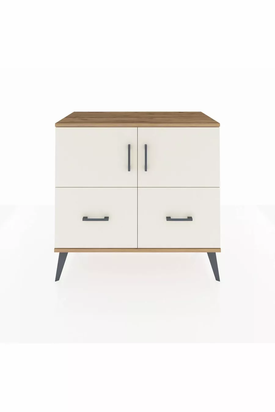 Commode Hyperion 2 étagères 2 tiroirs 2 portes Pin-Gris