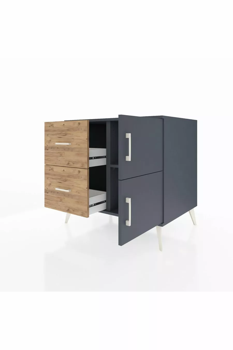 Commode Kronos à une étagère, 2 tiroirs, 2 portes Anthracite-Anthracite/Sapin