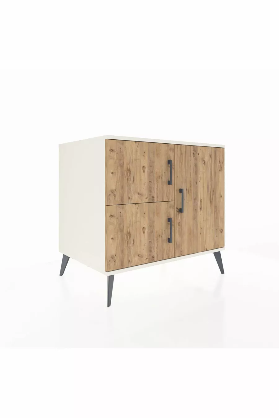 Commode Kronos 2 étagères 3 portes Pierre de lune-Pin/Pierre de lune