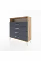 Commode Arges à un seul étagère et 4 tiroirs en pin-anthracite