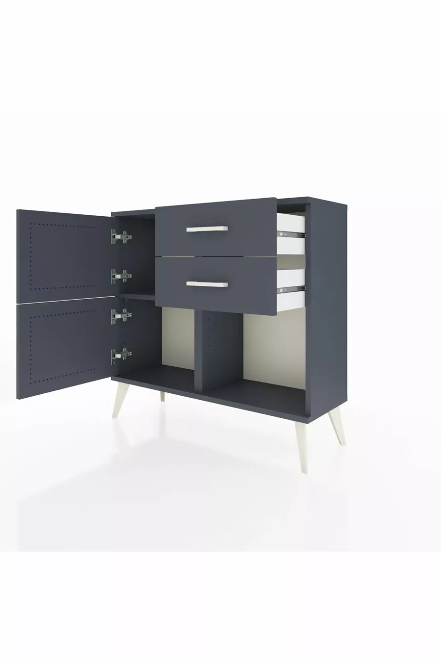 Commode Arges avec une étagère, 2 tiroirs et 2 portes, Anthracite-Anthracite