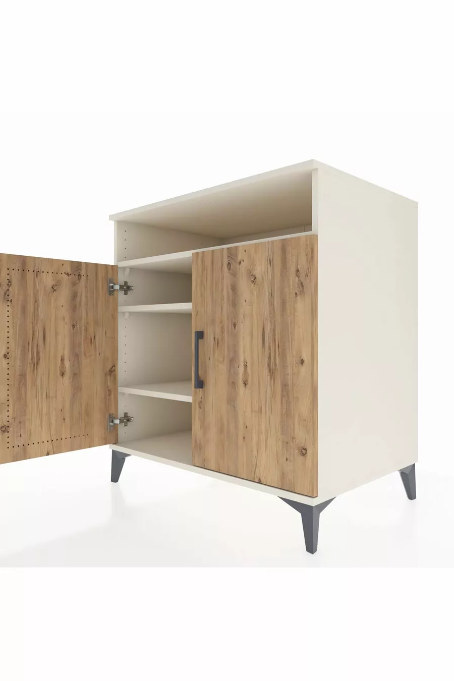 Commode Kronos 3 étagères 2 portes Pierre de lune-Pin