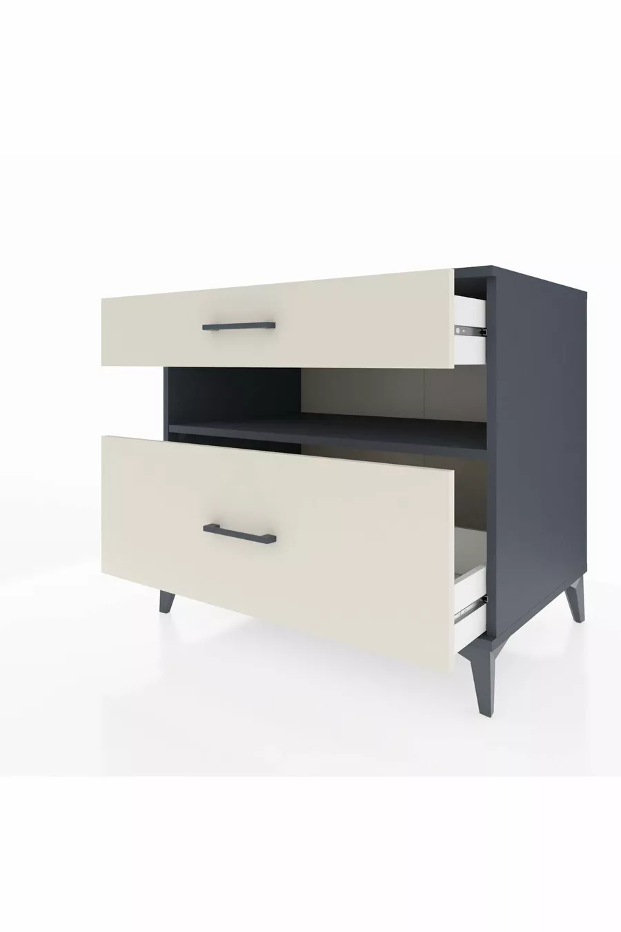 Commode Kronos avec une étagère et 2 tiroirs Anthracite-Pierre de Lune