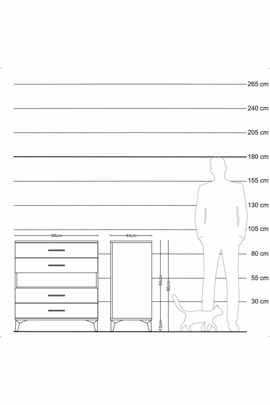 Commode Hyperion à une étagère et 4 tiroirs Anthracite-Anthracite