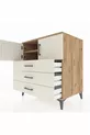 Commode Kronos avec 2 étagères, 3 tiroirs et 2 portes, en pin et pierre de lune