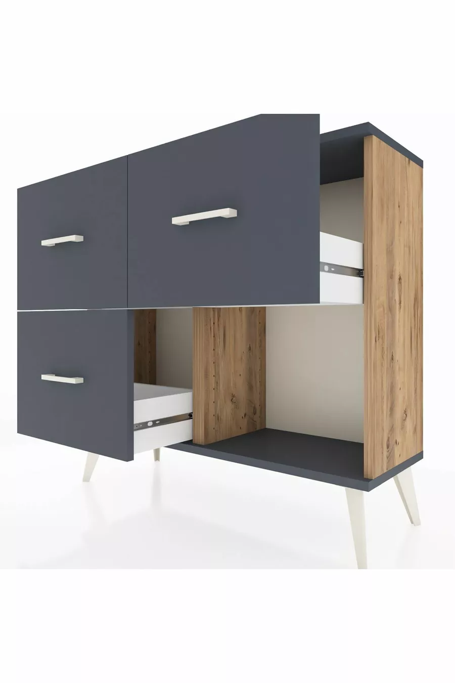 Commode Arges 3 tiroirs Pin-Anthracite