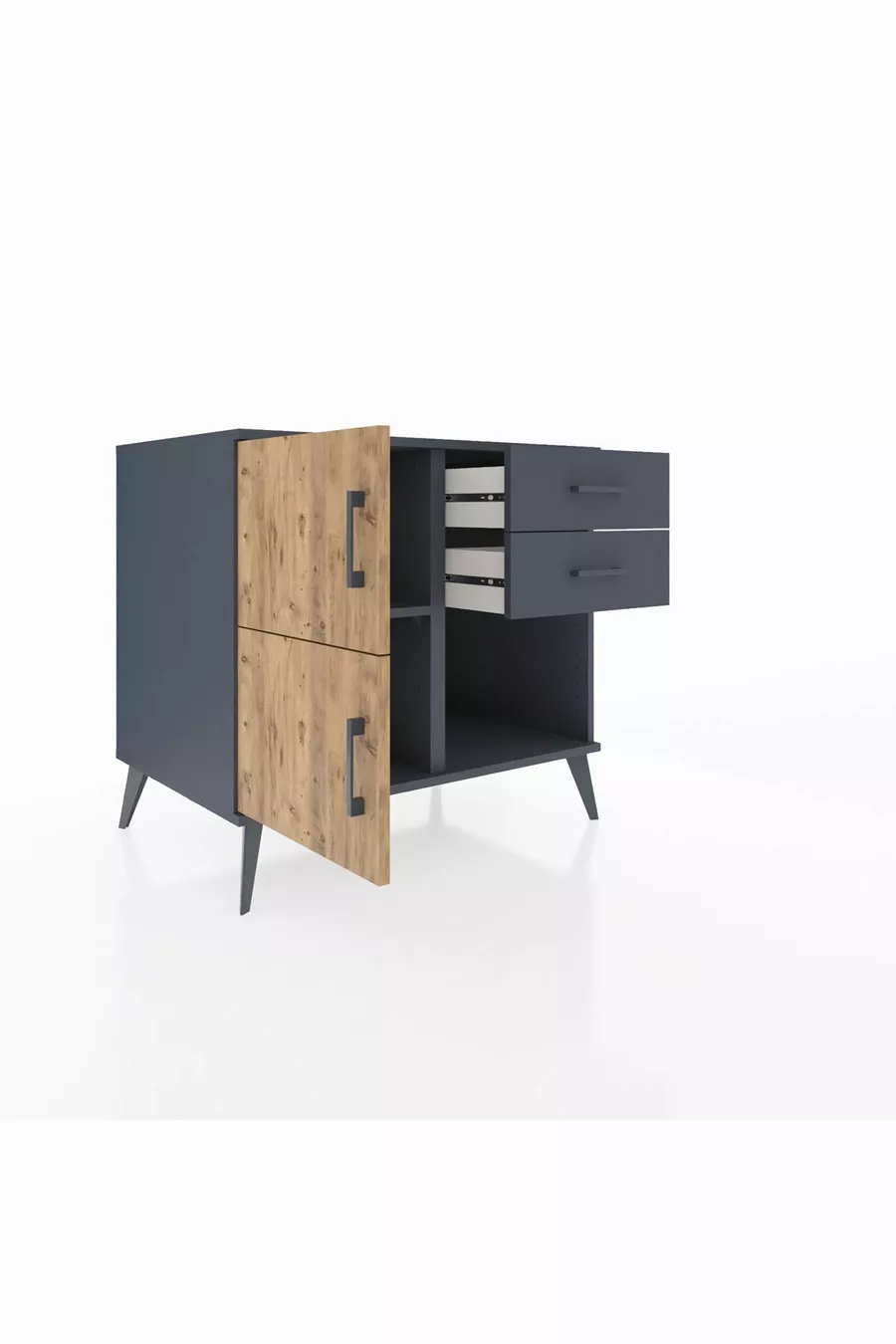 Commode Kronos à une étagère, 2 tiroirs, 2 portes, Anthracite-Pin/Anthracite