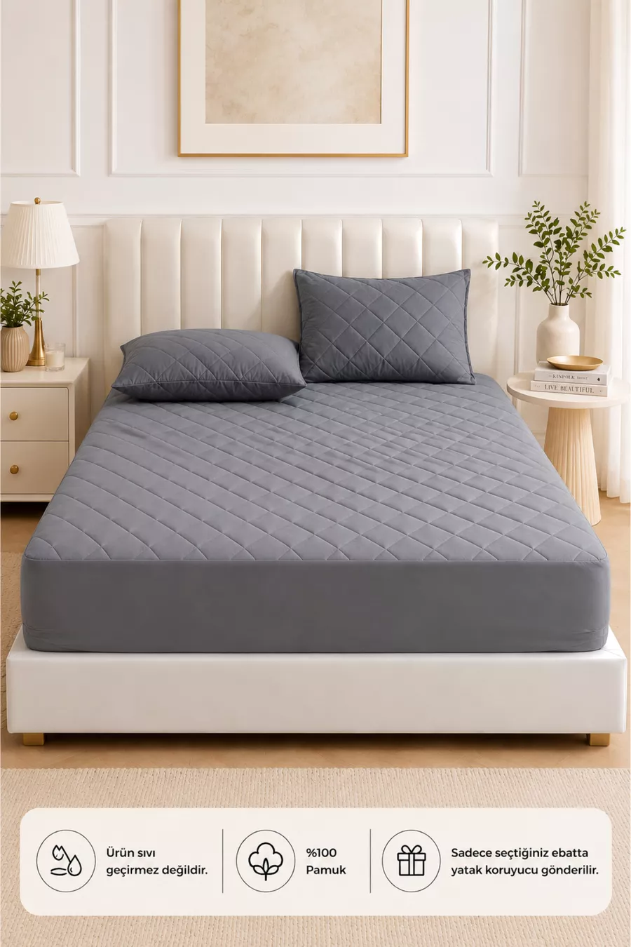 Drap-housse de protection matelassé en coton  % gris - Bébé-Simple-Double-Taille King