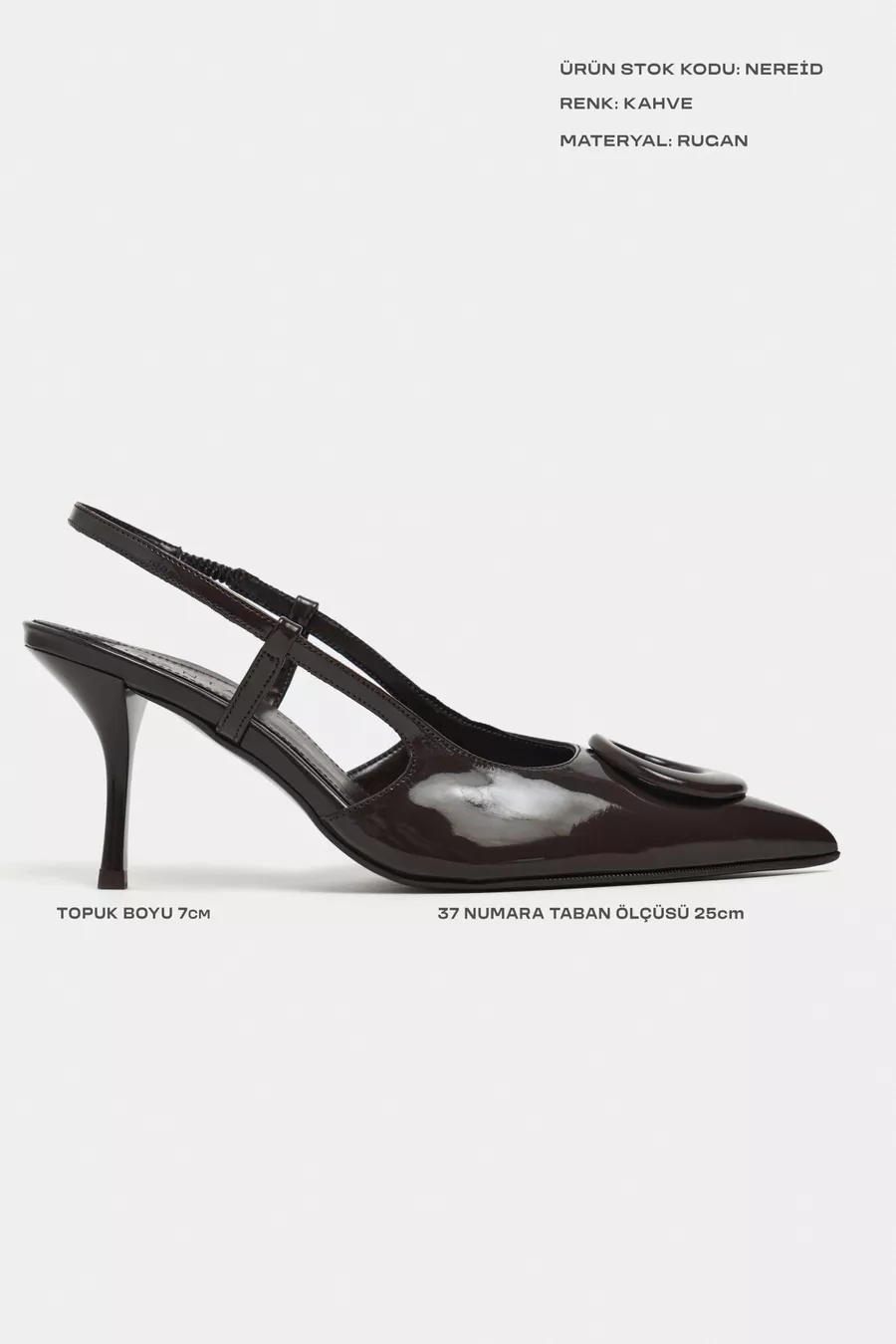 Chaussure pour femme à talon fin, bout pointu, ouvert à l'arrière, avec accessoires en cuir verni Nereid