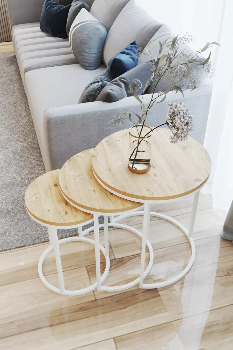 Table d'appoint triple de luxe C Zigon blanc Rivoli
