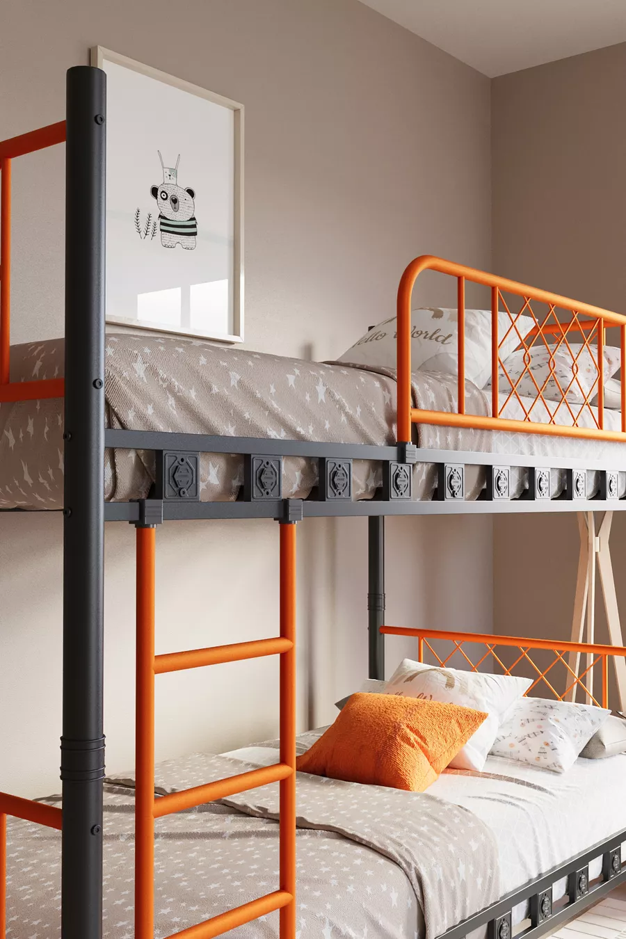 Lit superposé et lit simple en métal pour chambre d'enfant Metis 