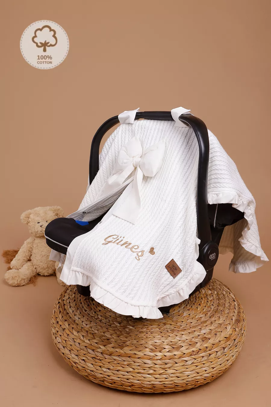 Couverture de poussette en piqué brodée avec prénom, couverture de poussette pour bébé à volants