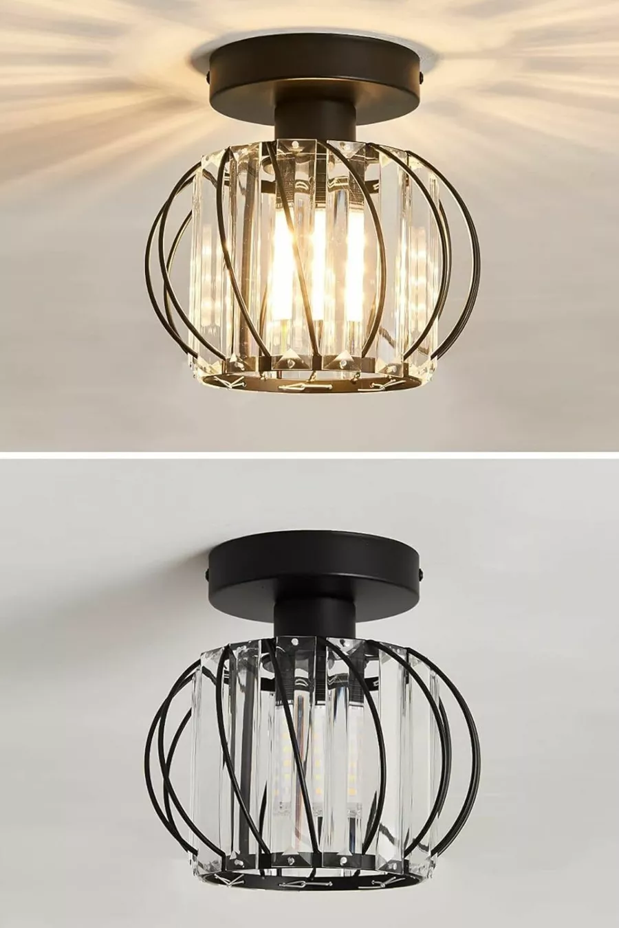 Plafonnier Lustre Bella Luce Modèle Noir en Métal avec Cristaux pour Salon, Cuisine, Chambre et Séjour