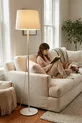 Lampadaire en tissu métallique crème à une seule jambe Cora pour salon, séjour et chambre à coucher