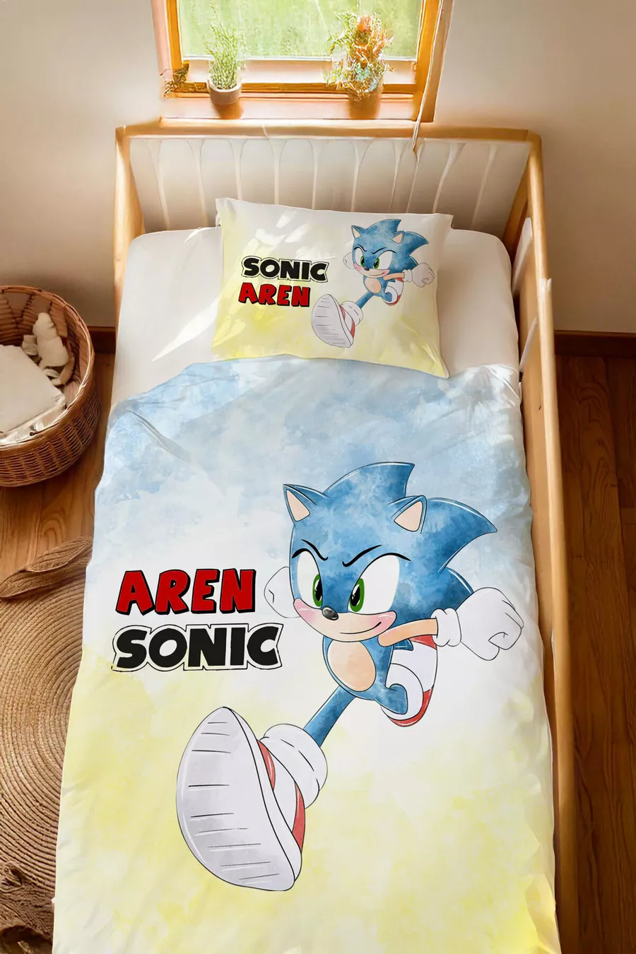 Ensemble de literie Montessori  personnalisé avec le nom Sonic