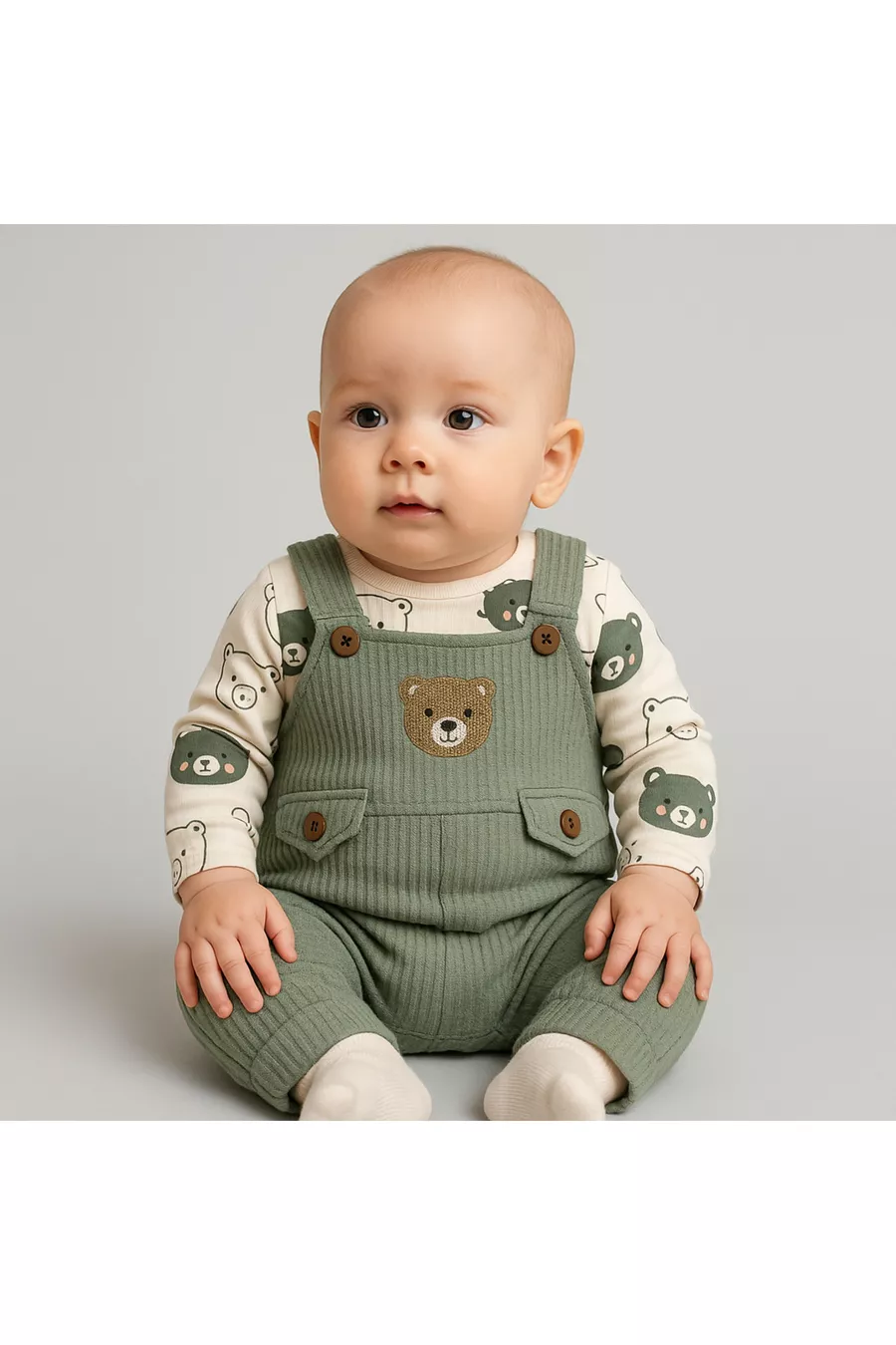 Grenouillère pour bébé garçon avec broderie d'ours, ensemble de 3 pièces – Body, grenouillère et chaussettes | Vêtements pour bébé de 3, 6, 9 mois