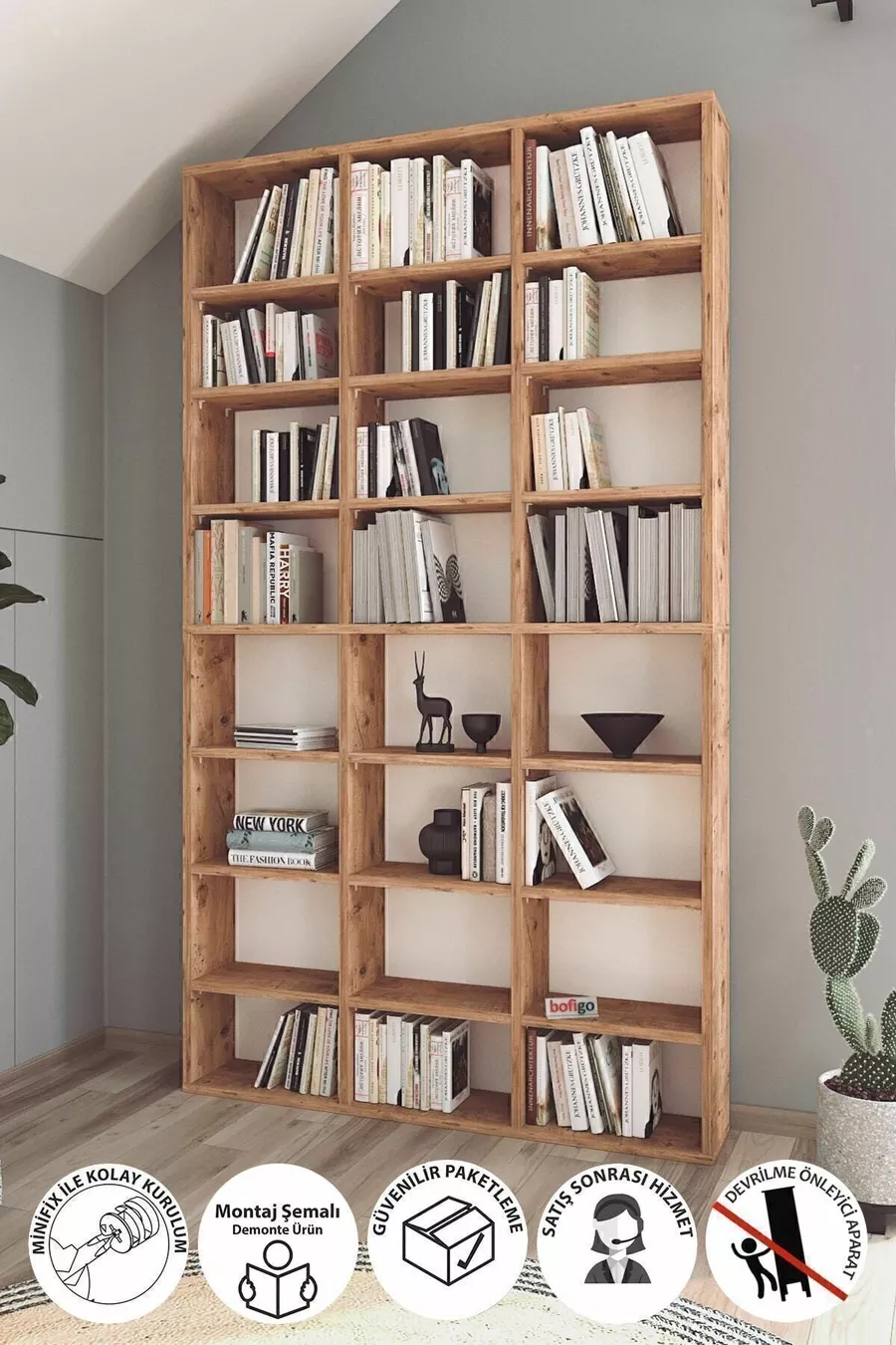 Bibliothèque à plusieurs étagères Bibliothèque à étagères mobiles Bibliothèque décorative Grande bibliothèque en pin