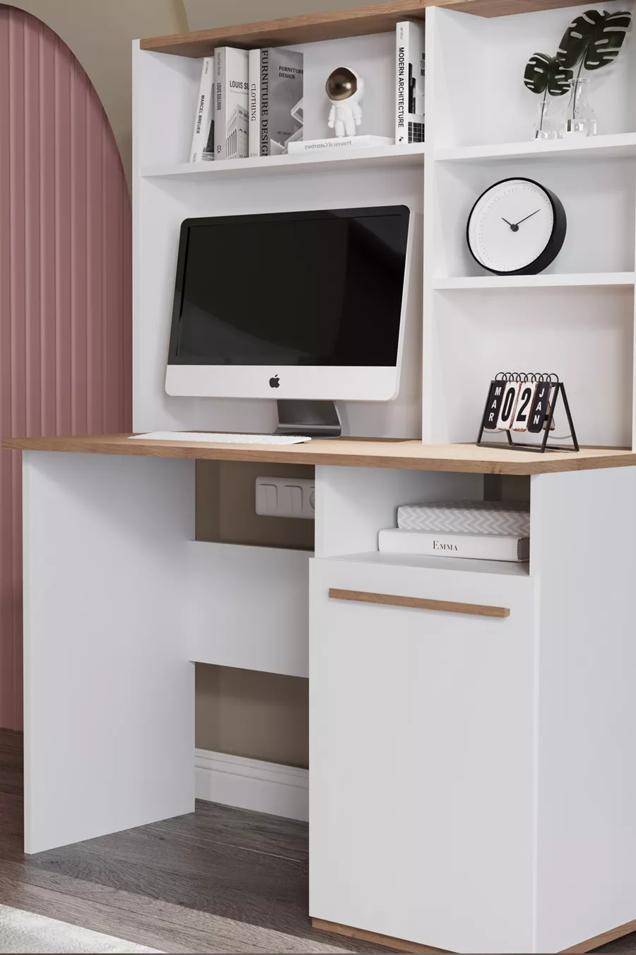Ensemble Chambre d'Enfant Lit Coffre Tête de Lit & Armoire & Bureau & Commode - Blanc