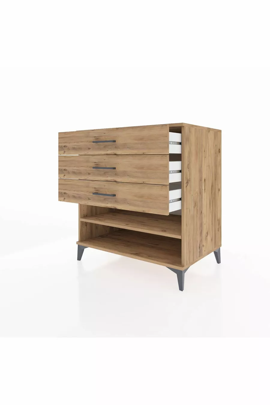 Commode Kronos à une étagère et 3 tiroirs en pin-pin