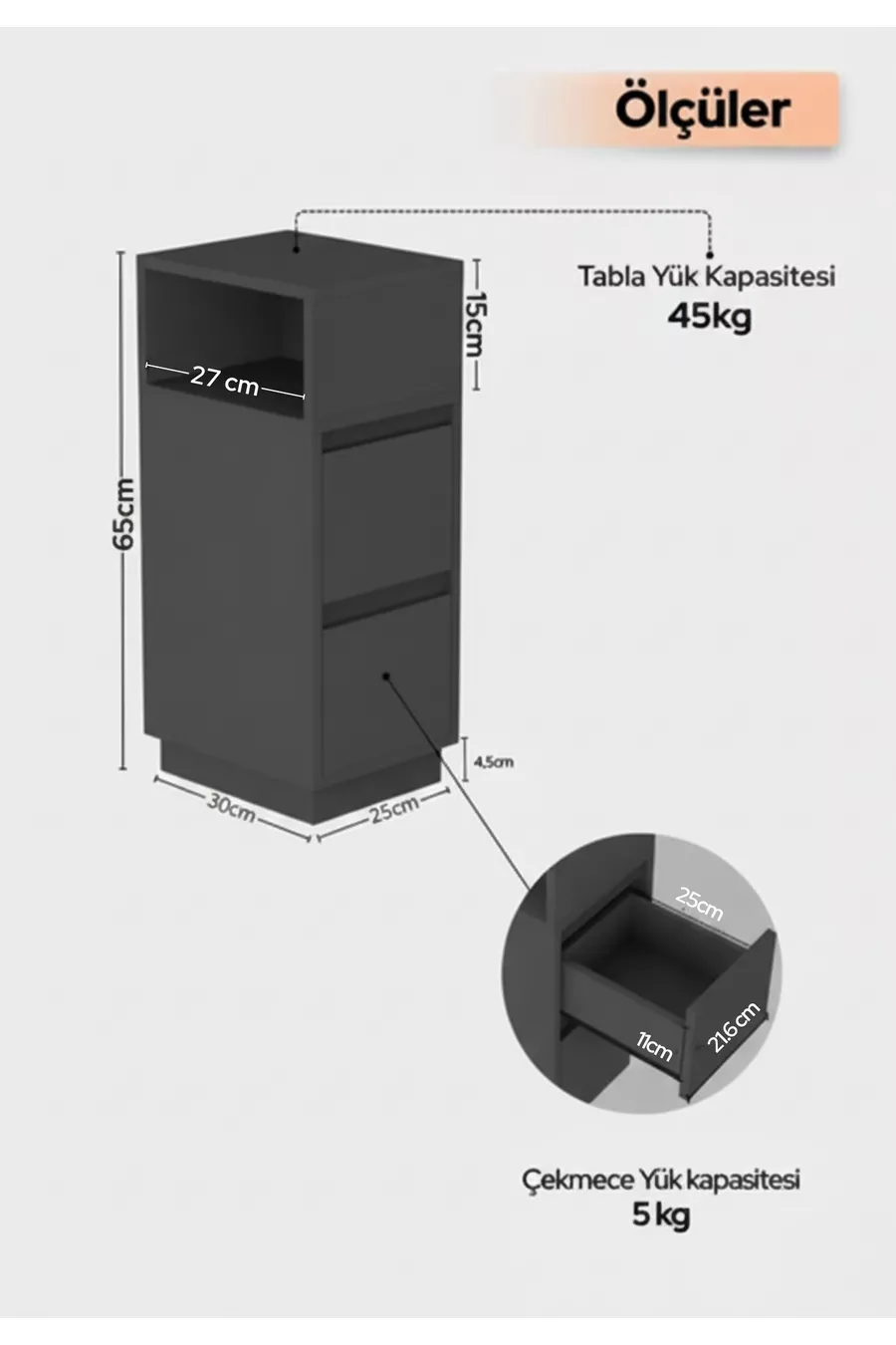 Table de chevet Alve Dar – 2 tiroirs, table d'appoint avec compartiment ouvert interchangeable pour chambre à coucher & salon M