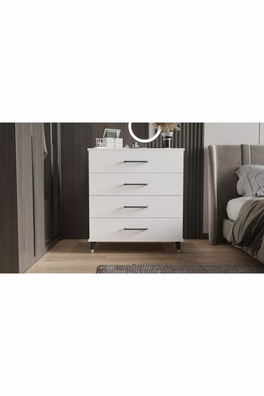Commode à quatre tiroirs (BLANC BRILLANT)