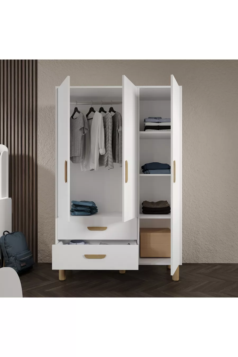 Ensemble de chambre d'enfant bohème blanc entièrement en MDF (4 pièces)