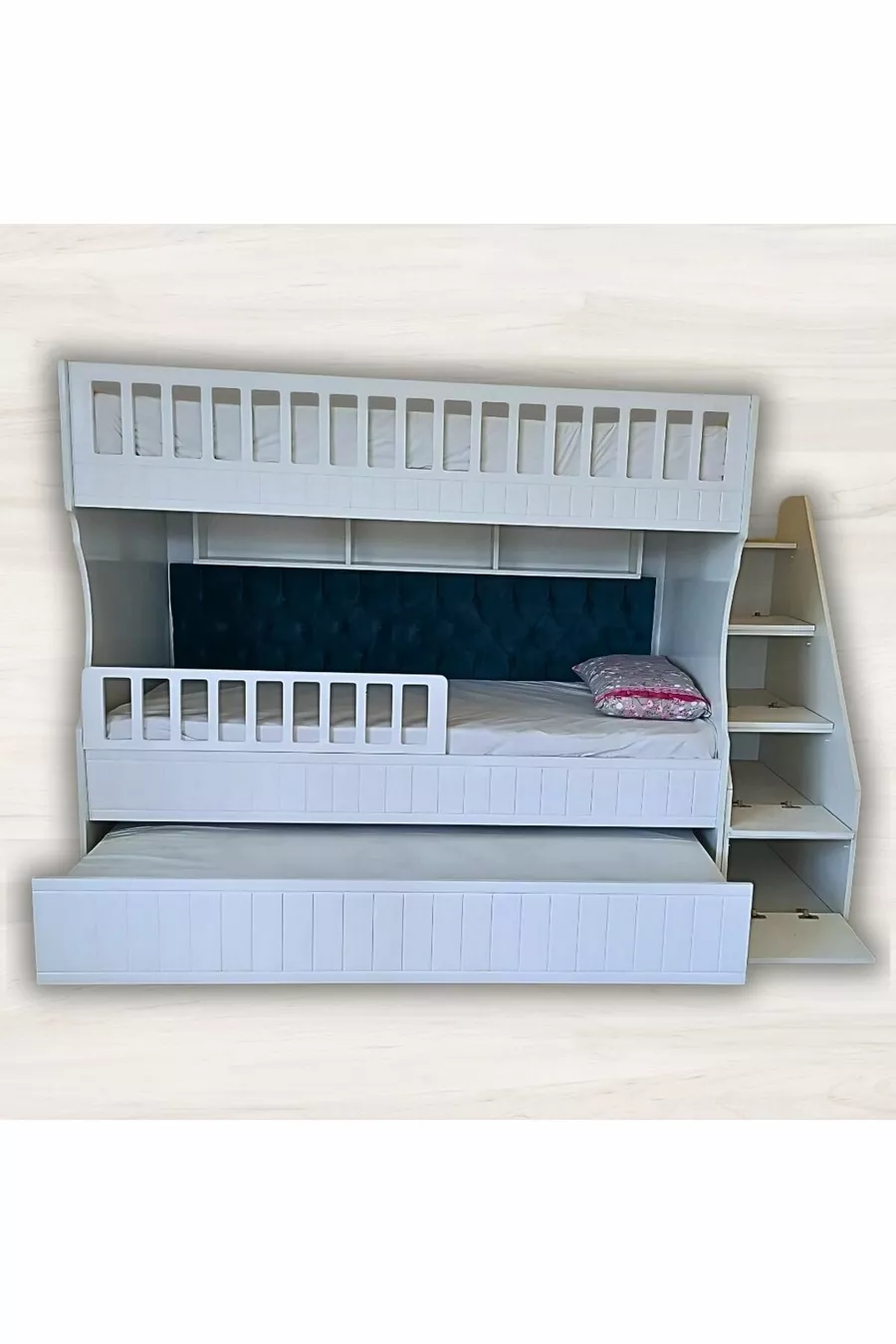 Lit superposé pour enfants en bois blanc sculpté